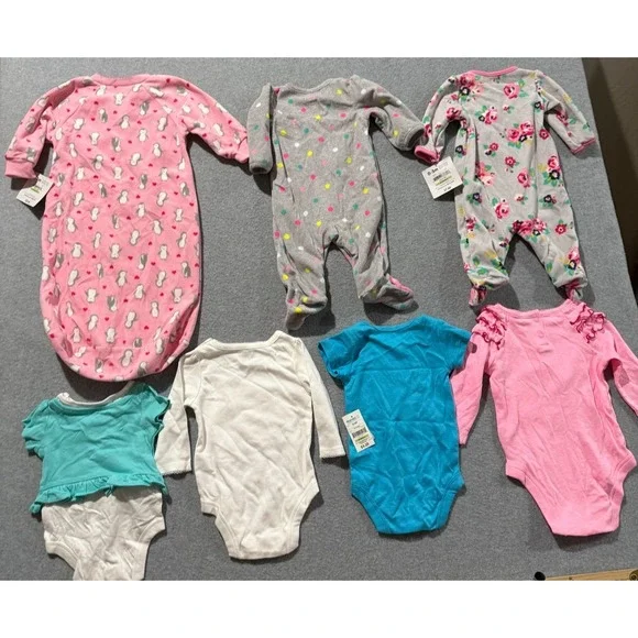 Baby Girl Clothes Newborn-6 Months 7 PC Lot Bodysuits Sleepers Garanimals+ New! - Picture 3 of 10
